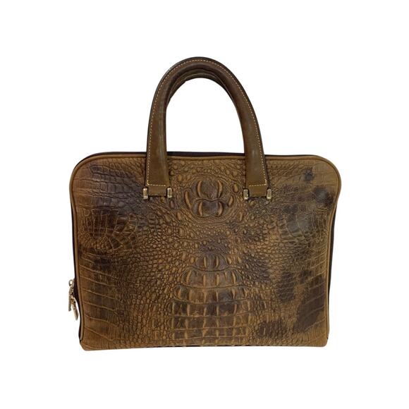 Quintessential Crocodile Style Genuine Leather Bag Briefcase Brown - Picture 9 of 13